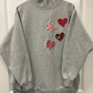 Upcycled Aerie Gray Sweater with Heart Accents